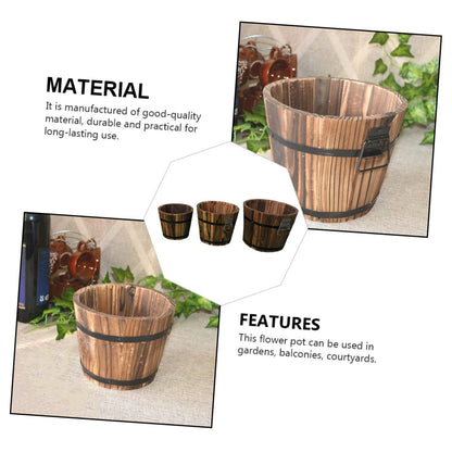 Yardenfun 3Pcs Wooden Barrel Pot Rustic Succulent Planters for Decor Wooden Bucket Planters for Indoor and Outdoor Use