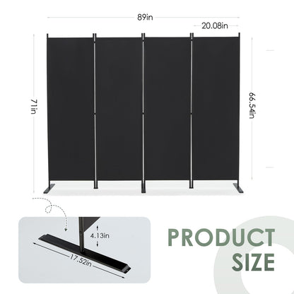 RANTILA 4 Panel Room Divider, 6 FT Folding Privacy Screen with Wide Feet, Freestanding Partition for Room Separation, Portable Room Divider Panel, 89" W x 71" H, Black