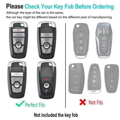 YONUFI for Ford Key Fob Cover Leather Key Case Holder with Keychain for 2017-2026 Bronco F150 Explorer Mustang F250 Edge Escape Expedition Full Protector (Gray)