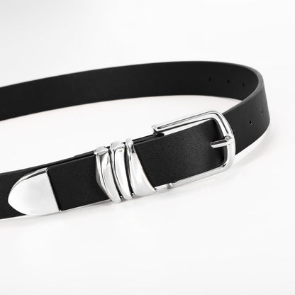 VONMELLI Women's Black Belt for Jeans Dress Leather Belt for Women Fashion Waist Ladies Belt with Silver Buckle, M