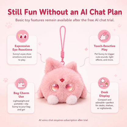 OKIVIVI AI Plush Bag Charm, Interactive Voice Chat Companion Stuffed Animals with App-Connected, Expressive LED Eyes, Touch-Reactive Stuffed Toy, Cute Plush Keychain Gift for Teens and Plush Lovers