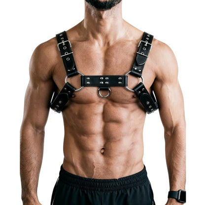 Men's Adjustable PU Leather Chest Harness, Gothic Punk Body Harness with Metal Buckles for Rave Festival Clubwear Cosplay Black