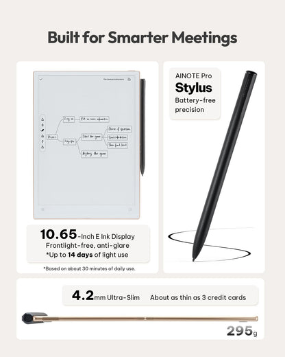 iflytek AINOTE 2, 10.65" E-Ink Tablet, AI Note Taking Tablet for Meeting, Ultra-Thin 4.2mm Digital Notebook with Voice-to-Text, 16-Language Transcription, Handwritten-to-Text, Ideal for Work&Study