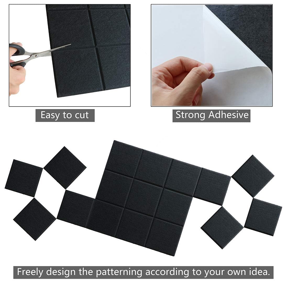 36" x 24" Large Black Cork Board Alternative - 6 Pack Felt Bulletin Board with 30 Push Pins, Felt Wall Tiles Pin Board for Walls Office Home School Decor, Aesthetic Cork Squares, Black