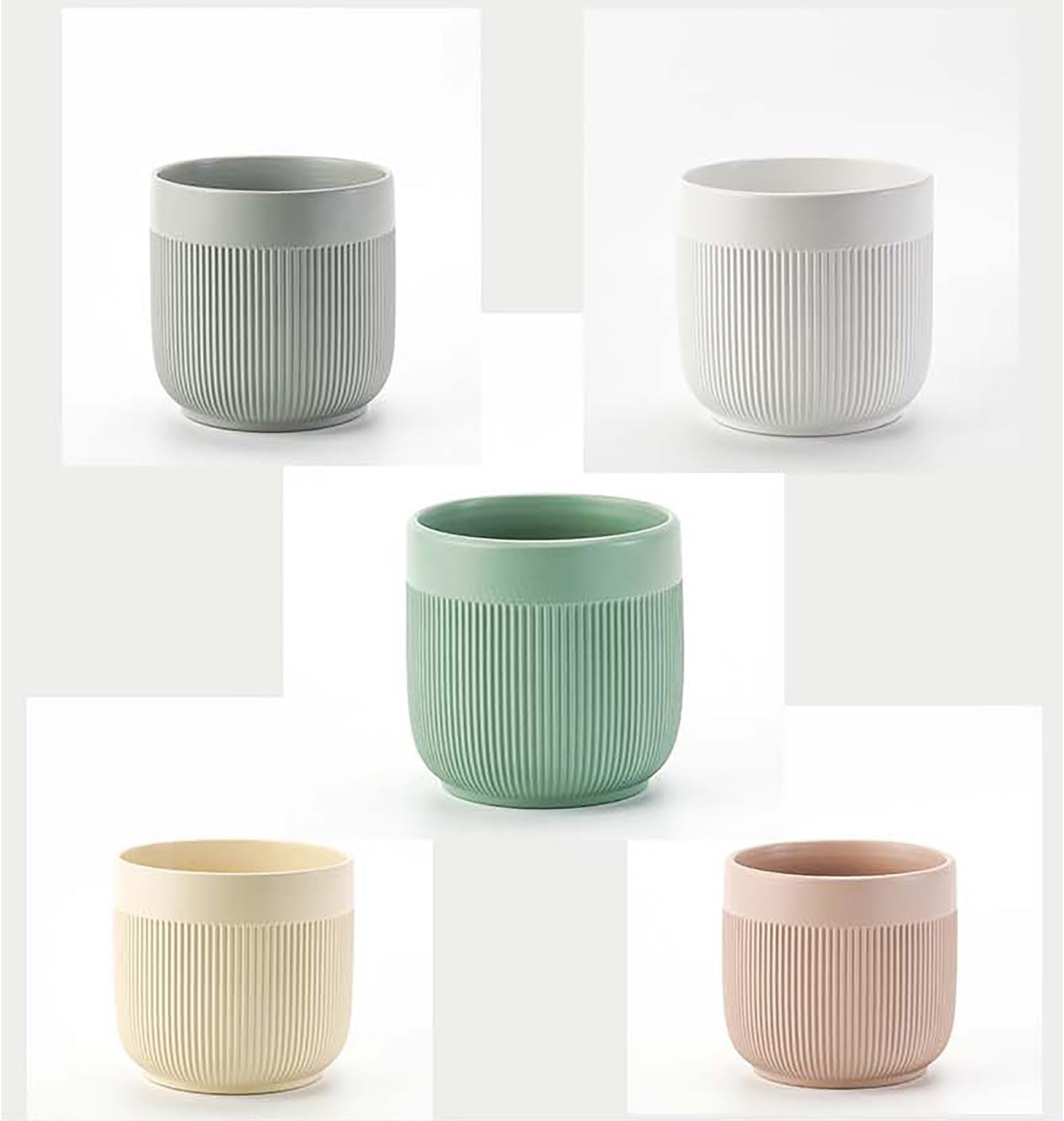 Puoyikt Ceramic 5.2+6.5 inch Planters, Modern Home and Office Flowerpot, Indoor and Outdoor Flowerpot with Drainage Hole (Grey)