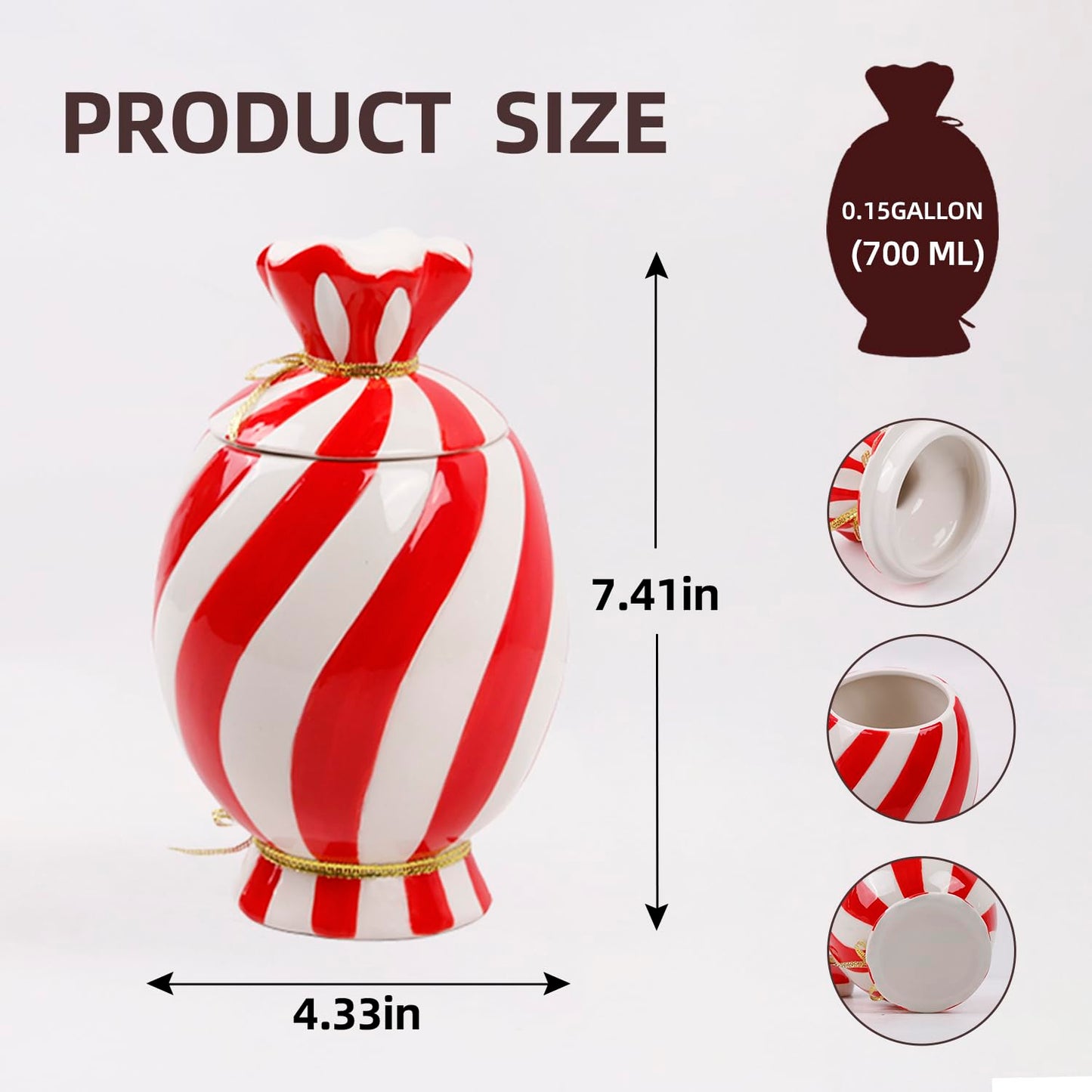 DIF DECO Christmas Ceramic Food Storage Jars with Lid, 24.7 OZ Hand printed Xmas Candy Jar Coffee Cookie Container for Snacks, Sugar Containers, Tea, Spice, Cereal, Nut - 700ml