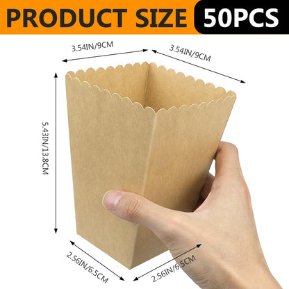 DOERDO 50pcs Popcorn Box for Party, Kraft Paper Popcorn Buckets Oil-Proof Snack Containers for Movie Theater Wedding Birthday Party, 3.5x3.5x5.4Inch