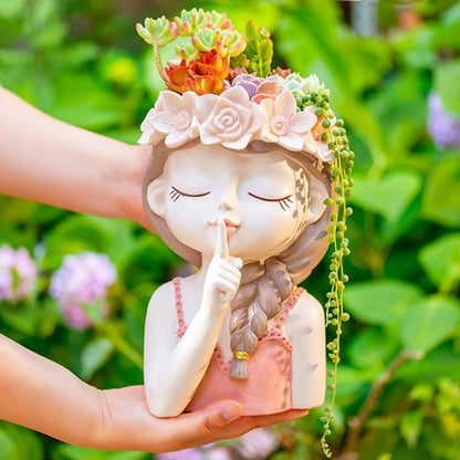 Snowy sunday Girl face planters -Tranquility 2pack Cute Big Succulent Pot with Drainage Hole Tall Lady Head Planter Resin Flower Pot Decorative vase for Indoor/Outdoor Plants Gifts for mom/Aunt/Lover