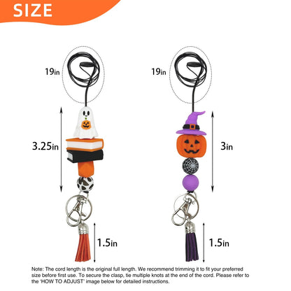 Halloween Teacher Lanyard Fall Pumpkin Ghost Badge Holder with Tassel Cute Silicone Beads Breakaway ID Lanyard for Women