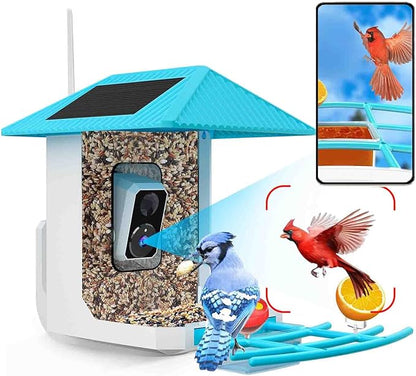 2.5K Smart Bird Feeder with Camera, 5GHz &2.4GHz Birds Watching Camera with AI Identify Bird Species, Outdoor Birds Feeder House with Solar Panel for BirdLovers (Blue)