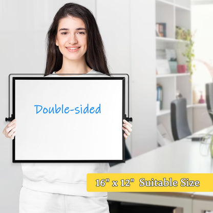 AMUSIGHT Dry Erase Magnetic White Board, 16" x 12" Black Framed Double-Sided Desktop Whiteboard with Stand, Portable Small Whiteboard Set for Drawing, Office, Home, School