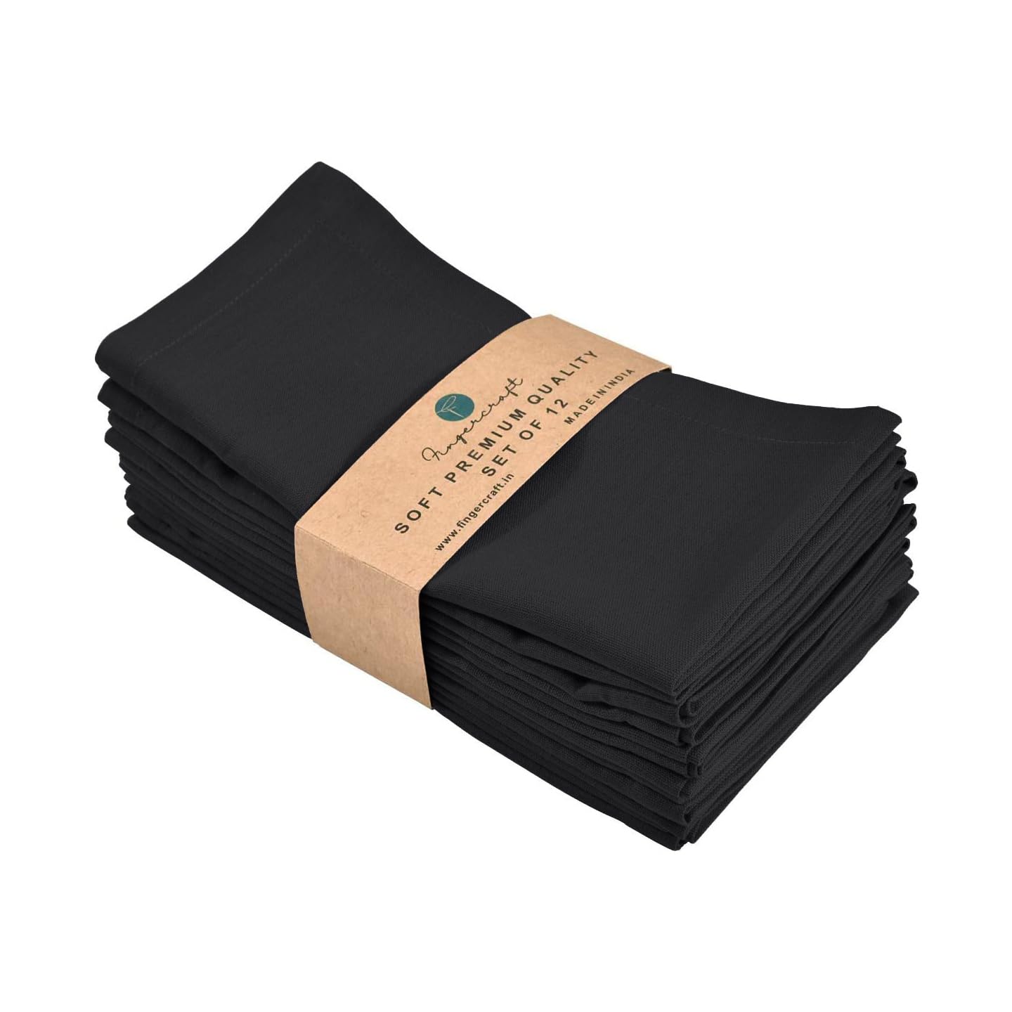 FINGERCRAFT Dinner Cloth Napkin Cotton Linen Blend 12 Pack Natural Premium Quality Mitered Corner Every Day Wedding Christmas Pre Shrunk & Good Absorbency 18x18 inch Black