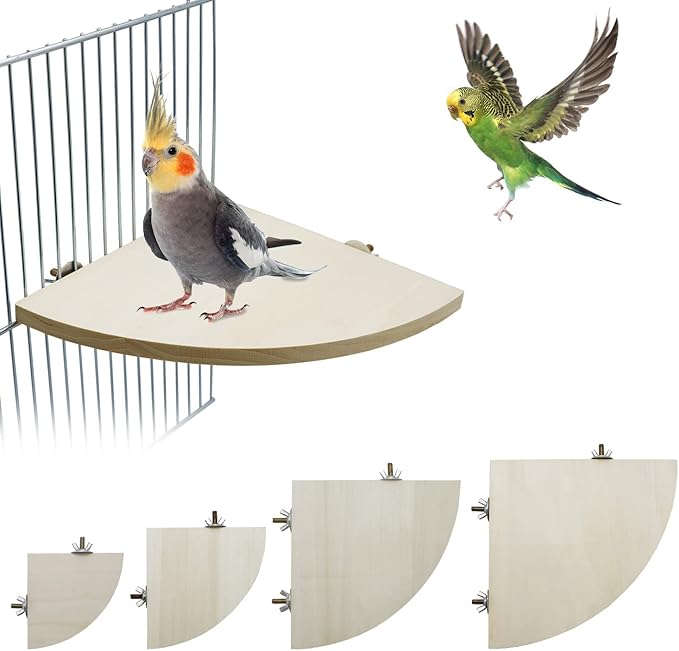 Litewoo Bird Parrot Corner Perch Flat Platform Stand, Easy to Install, Safe and Stable, Smooth Polishing Without Hurting Feet, Solid Hardwood Bird Cage Perches（L）