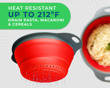 Ultimate Kitchen Strainers Set of 2 - Collapsible Silicone Colanders For Easy Storage by Comfify - Use with Pasta & Veggies or as a Fruit or Berry Bowl with Strainer - Irreplaceable for Campers - Blue