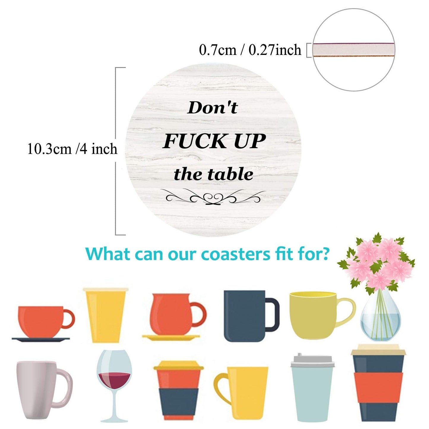 Coasters for Drinks, Funny Drink Coasters Absorbent with Holder 6 Pcs Absorbing Stone Funny Coaster Gift Set Housewarming Gift New Home Apartment Kitchen House Decor Gift for Women Men