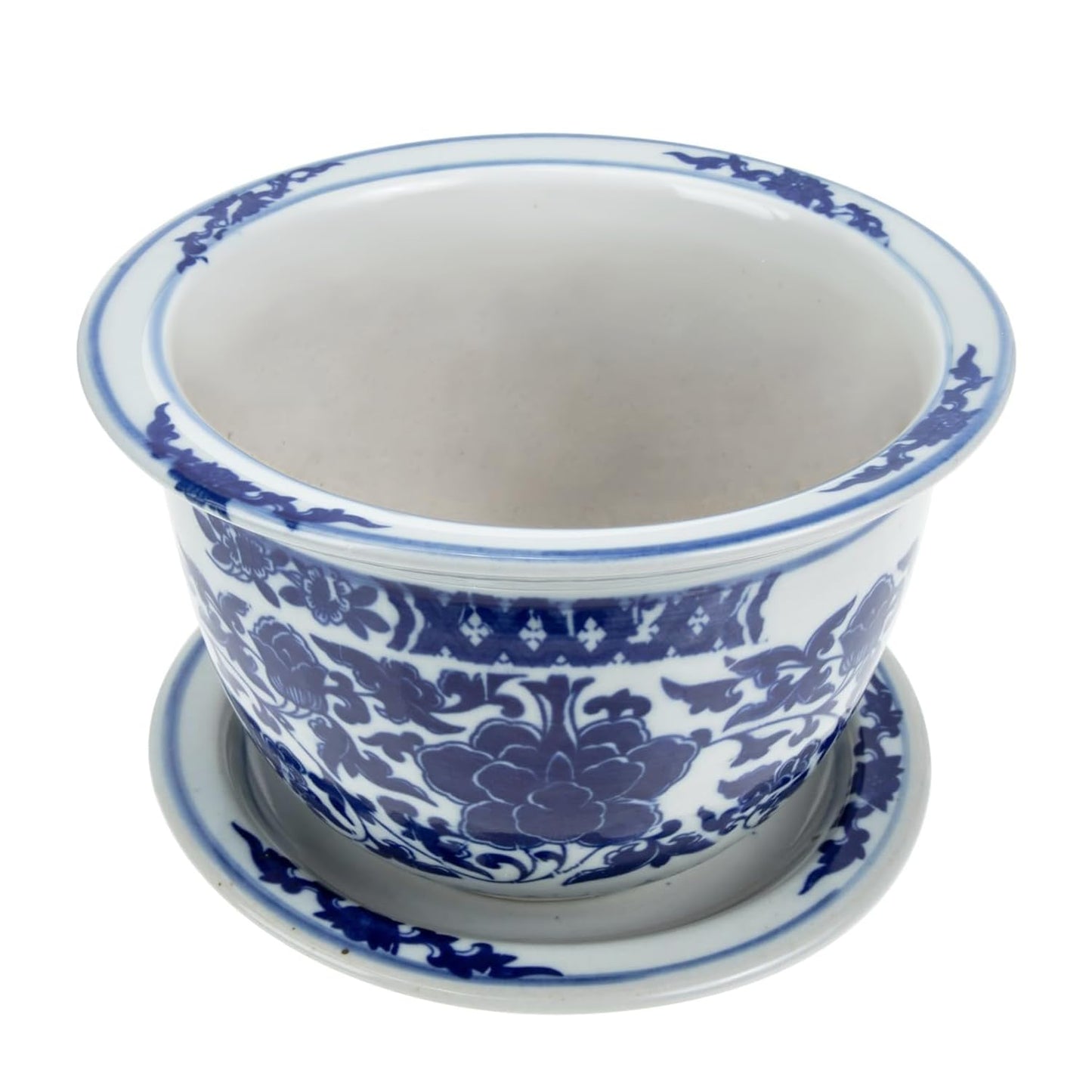 Angoily Blue and White Ceramic Planter 1 Set Chinese Ceramic Flower Pots Decorative Succulent Plant Pot with Trays for Indoor Outdoor Desktop Garden Balcony