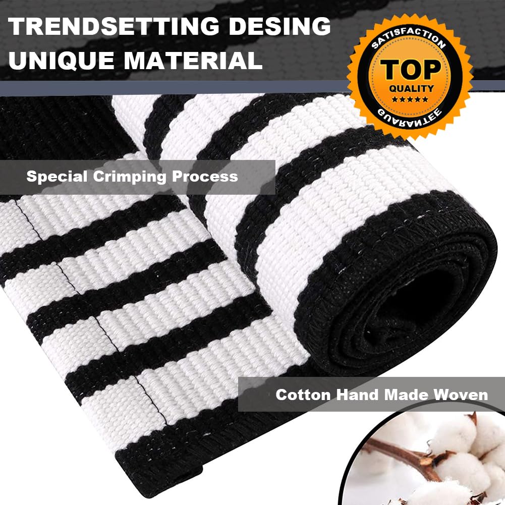 KaHouen Black and White Striped Rug (27.5 x 43 Inches),Black and White Outdoor Rug, Hand-Woven Striped Rug Indoor/Outdoor Area Rug Front Door Floor Mat for Farmhouse/Porch/Living Room.