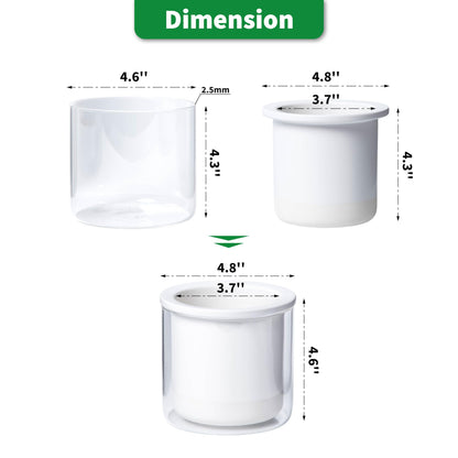 Phoenix Vine 4 Inch Self Watering Planter Pot, Design White Terracotta Pots for Plants, Indoor Cylinder Terra Cotta Pots with Glass Vase, Set of 4, 51-B-E-4