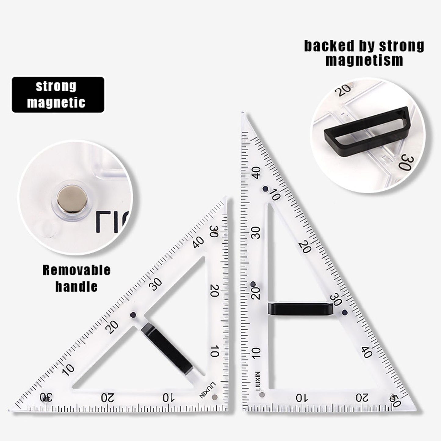 Magnetic Geometry Tool, Protractor, Triangle Rulers Easy Attachment Blackboard Measurement Kit, Teacher Board Protractor Multi-Purpose Kit Large (Transparent-2pc)
