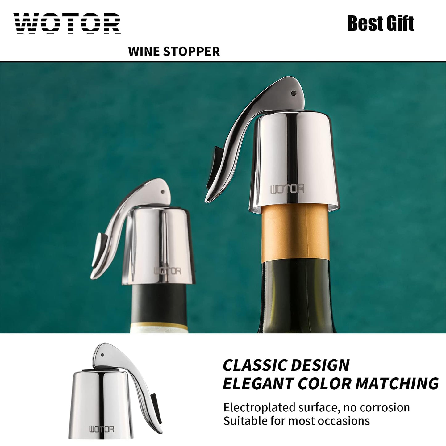 WOTOR Wine Stoppers Stainless Steel Wine Bottle stopper Plug with Silicone Reusable Wine Saver Leak proof Keep Fresh Silver 3 pack