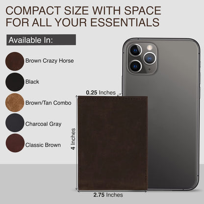 NKPT Slim Leather Credit Card Holder Wallet for Men | Full-Grain Leather, RFID Blocking, 6 Card Slots | Brown and Tan