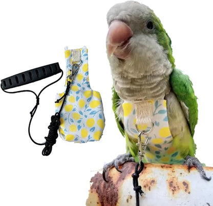 Bird Diaper Harness Flight Suit Clothes, Parrot Flight Suit with Leash, Bird Flying Clothes with Rope and Handle for Outdoor Activities Training (Yellow with Leash,Medium)