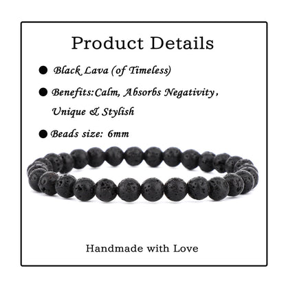 Bymitel 6mm Black Lava - Handmade Reiki Gemstone Stretch Bracelet, Natural Beauty & Spiritual Essence, Crystal Healing for Unisex Adults