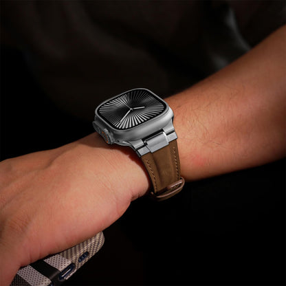 Genuine Leather Band Compatible with Apple Watch Ultra Band 49mm 46mm 45mm 44mm for Men,Vintage Genuine Leather Replacement Strap for iWatch Ultra 3 2 1,SE 3 2 1,series 11 10 9 8 7 6 5 4