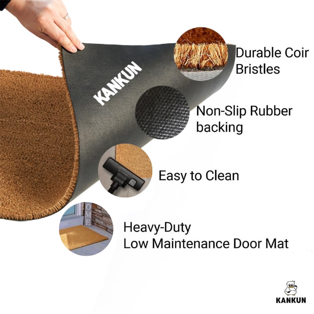 KANKUN Coco Coir Door Mat with Heavy Duty Backing, Welcome Doormat (17" x 30"), Doormat Entrance (Plain - 1Pack)