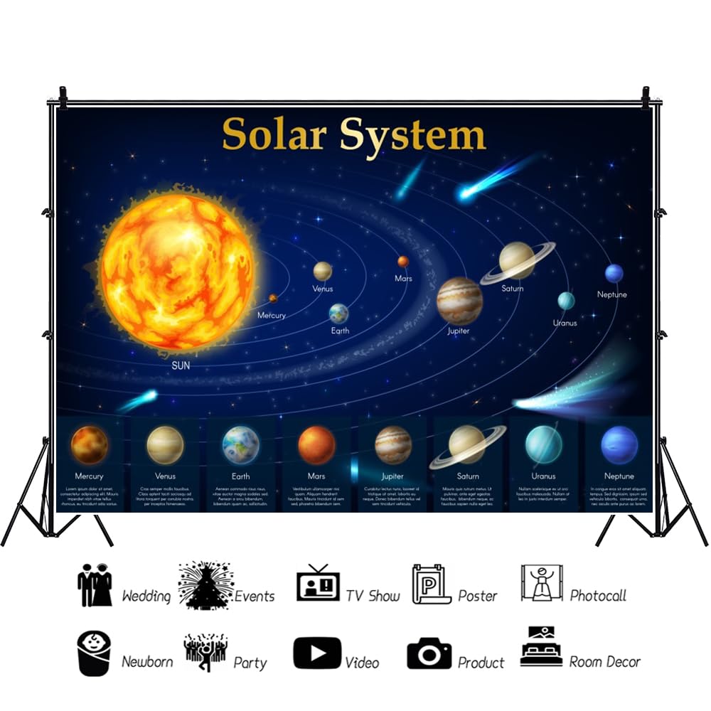 ZJRBJB 10x8ft Solar System for Kids Educational Decorations Backdrop Outer Space Planets Posters Background Galaxy Starry Universe Milky Way Newborn Birthday Banner Photo Booth