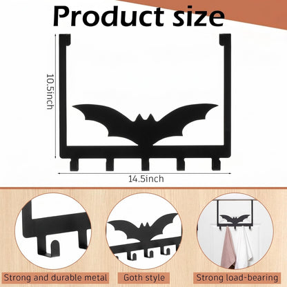 Reallnaive Gothic Bat Over The Door Hooks Goth Bathroom Decor Creepy Hanger Wall Mount Rack Holder for Towel, Hat, Coat, Cloth, Keychain, Bag, Home Organizer