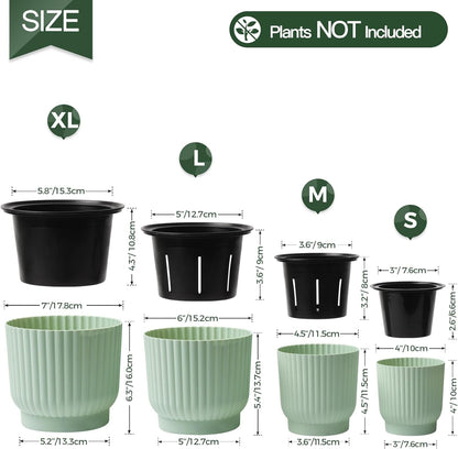 T4U 6 Inch Self Watering Pots for Indoor Plants, 6 Pack Plant Pots, Self Watering Planter for Indoor Plants, Durable Plastic Pots, Flower, Succulents (6 Pack, 6", Green)