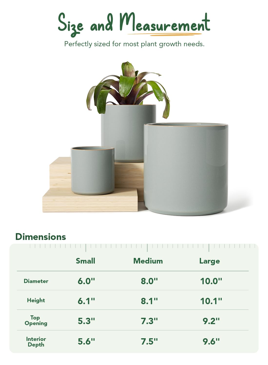 LE TAUCI Ceramic Pots for Plants, 10/8/6 Inch Indoor Planters with Draiange Hole, Silicone Plug & Mesh Pad, Modern Minimalist Pots for Home Office, Set of 3, Glossy, Mist Gray