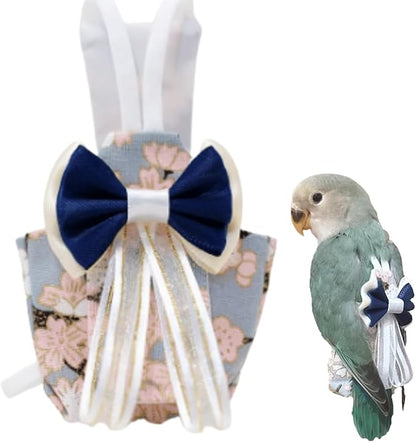 Bird Diaper Cockatiel Clothes Flight Suite, Reusable Parrot Nappy with Waterproof Inner Layer, Cute Pigeon Pants Urine Wet Suit Costume for Conure Macaw (Grey,2M)