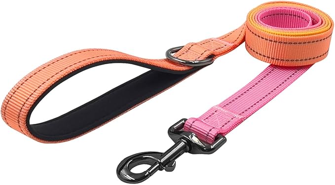 Dog Collar Leash Set, Gradient Color, with Safety Reflective Strips, 5 ft Matching Leash, Neoprene Padded Handle, Adjustable 4 Sizes for Small Medium Large Dogs.(S, Orange Pink)