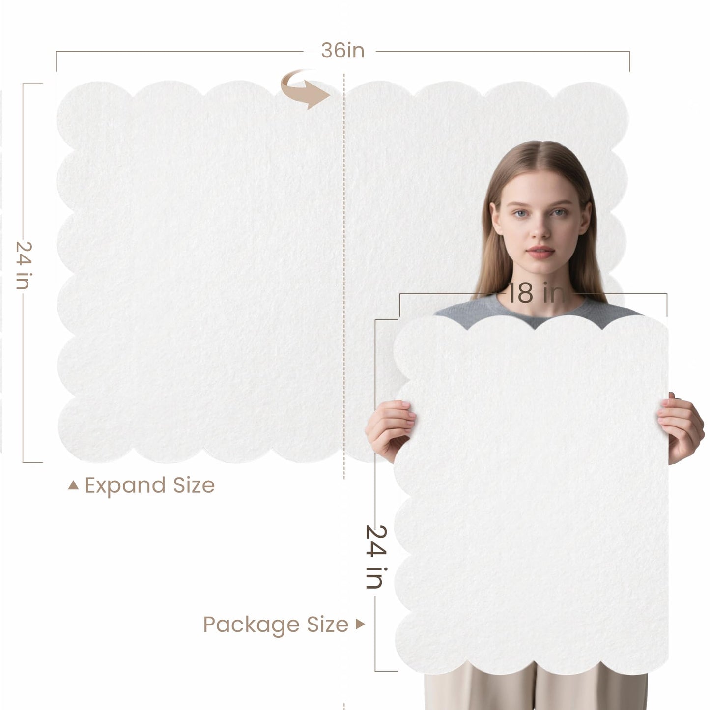 Lightomorrow Scalloped Bulletin Board, 36 x 24 Inches Felt Pin Board - Decorative Cork Alternative for Wall, 3' x 2' Foldable Picture Self-Adhesive Vision Prayer Board with 20 Pushpins - White