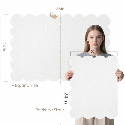 Lightomorrow Scalloped Bulletin Board, 36 x 24 Inches Felt Pin Board - Decorative Cork Alternative for Wall, 3' x 2' Foldable Picture Self-Adhesive Vision Prayer Board with 20 Pushpins - White