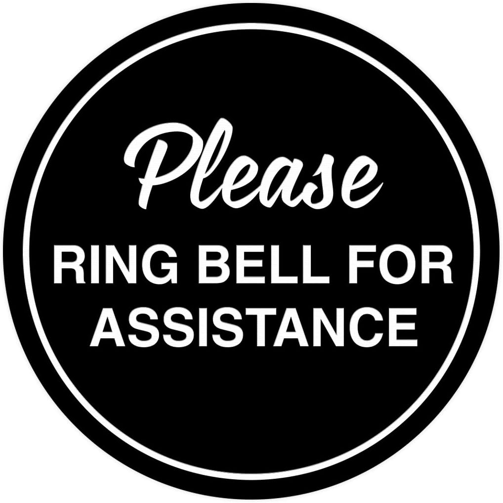 Signs ByLITA Circle Please Ring Bell For Assistance Wall or Door Sign | Easy Installation | Front Desk Reception Sign (Black) - X-large (2 Pack)