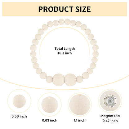 KLOGTSIND Magnetic Curtain Tiebacks, 4 Pack Curtain Holdbacks for Draperies, Wood Bead Curtain Tiebacks, Elegant Curtain Tie Backs for Bedroom Decor, Boho Room Decor, Nursery Decor, Farmhouse Decor