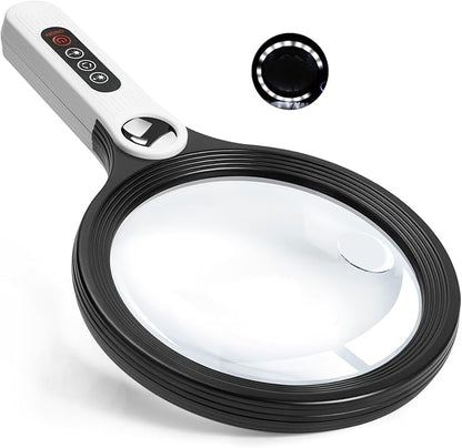 Large Magnifying Glass with Light, Ebbnivs Handheld Magnifying Glasses Magnifier with 5 Light Modes & 10 Level Brightness Gift for Elderly Reading Close Work Hobby