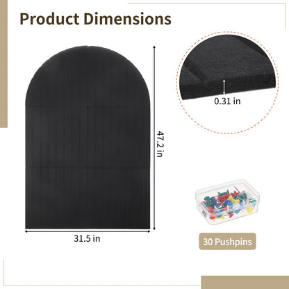 Arched Felt Bulletin Board - 47.2" x 31.5"x 0.31" Striped Cute Cork Boards with 30 Pushpins, Reusable Self-Adhesive Modular Panel for Office Home Decor & Photo Display (Black)