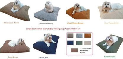 Durable Comfort Micro-Cushion Memory Foam Pet Dog Pillow Bed with Waterproof Liner + External Cover for S,M,L Dogs- Complete Set (Beige Coral Fleece, 48''x29'')