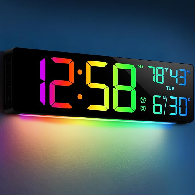 18.5" Large Digital Wall Clock with Remote Control, Big LED Display Digital Clocks with Night Light, Alarm, Countdown, DST, Temp, Date for Parlor, Office, Classroom, Bedroom, Gifts for Seniors(Black)