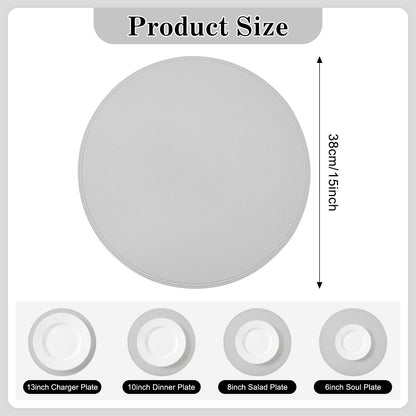 15" Faux Leather Round Placemats Set of 4, Vinyl Heat Resistant Place Mats, Waterproof Wipeable Washable Table Mats for Dining Table Kitchen Halloween Thanksgiving Christmas Dinner Decor