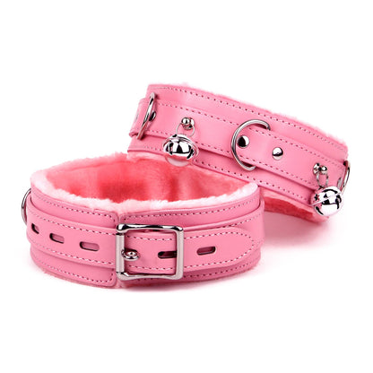 Kiheony leather choker Necklace for women with bell or lock Adjustable Collar size Medium Bell Pink
