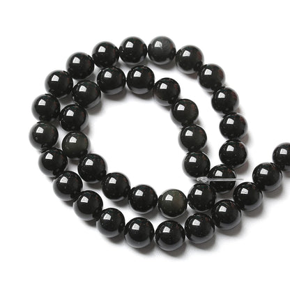 10MM 38PCS Natural Stone Black Obsidian Gemstone Loose Beads for Jewelry Making DIY Bracelet 1 Strand