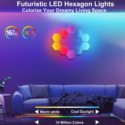 LED Hexagon Lights for Gaming Setup, Smart Home Gaming Wall Lights Work with Alexa Google Assistant, Voice, App & Remote Control, RGB-IC LED Light Panels Music Sync for Game Room Bedroom, 10 Pack