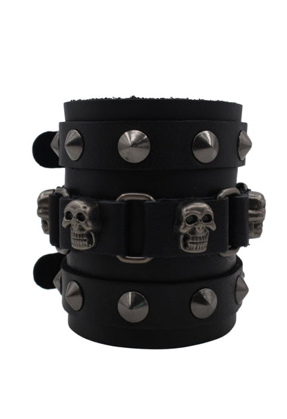 Scddboy Men's Wide Cuff Wristband,Punk Rock Biker Wide Gothic Leather Bracelet