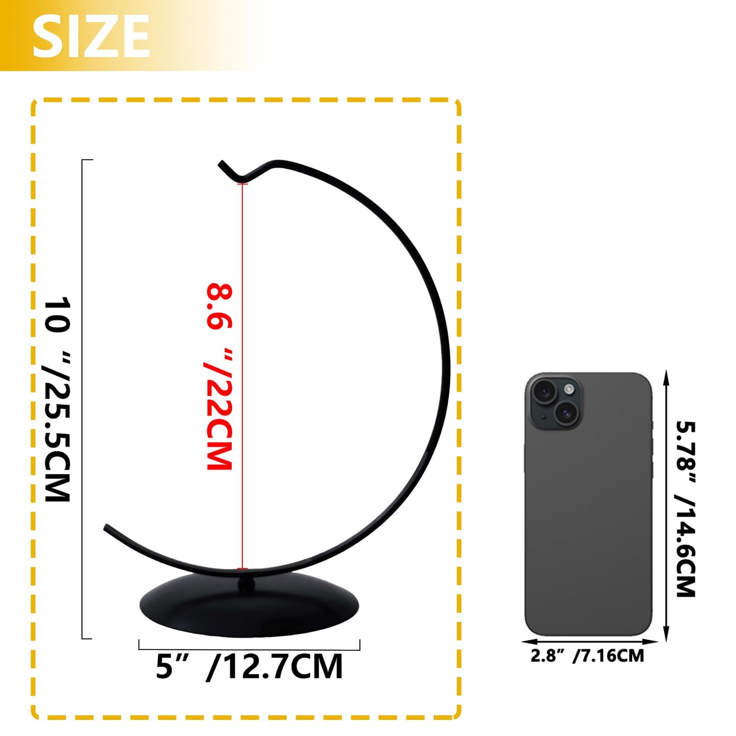 YY YEARCHY Ornament Display Stand Large for Hanging Glass Globe Ball Air Plant Flower Holder Metal Round Decorative (1, Black, 10"x5")