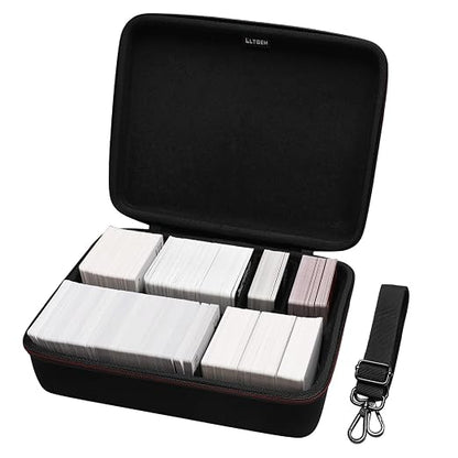 LTGEM Card Game Case Compatible with Cards Against Humanity/Magic the Gathering/UNO/Pokemen/Baseball/Football Cards 2500+, Trading Card Storage Box with 6 Dividers and Shoulder Strap, Black